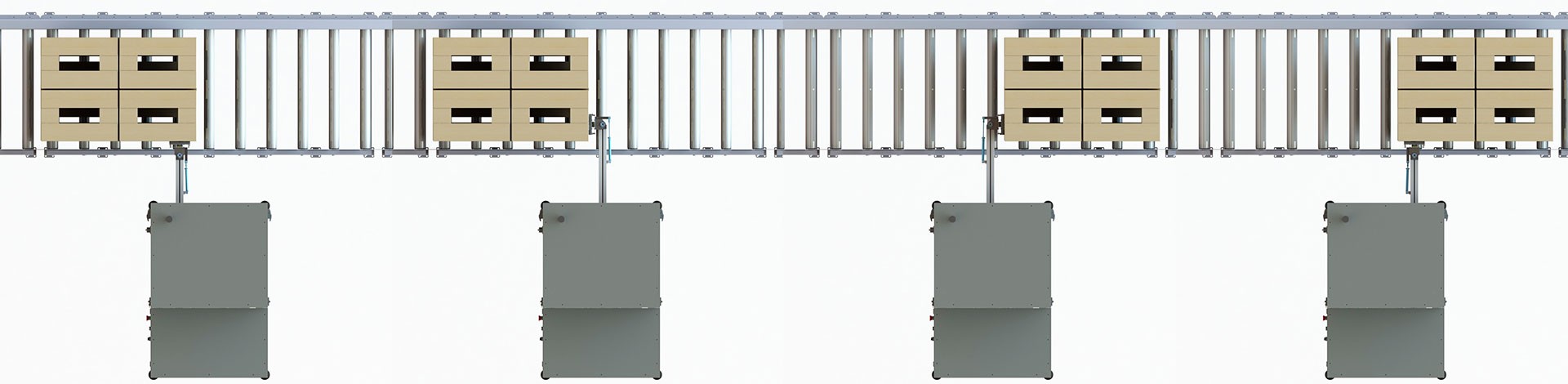 Automatický paletový aplikátor umožňuje etiketování na 4 pozice palety se dvěma zastaveními palety Automatický paletový aplikátor umožňuje etiketování na 4 pozice palety se dvěma zastaveními palety