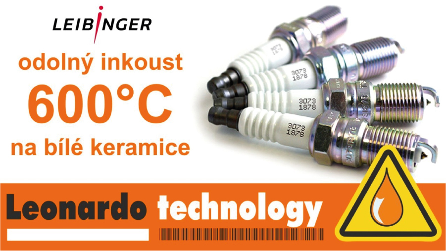 LEIBINGER Inkoust odolný do 600°C na bílé keramice pro průmyslové použití.